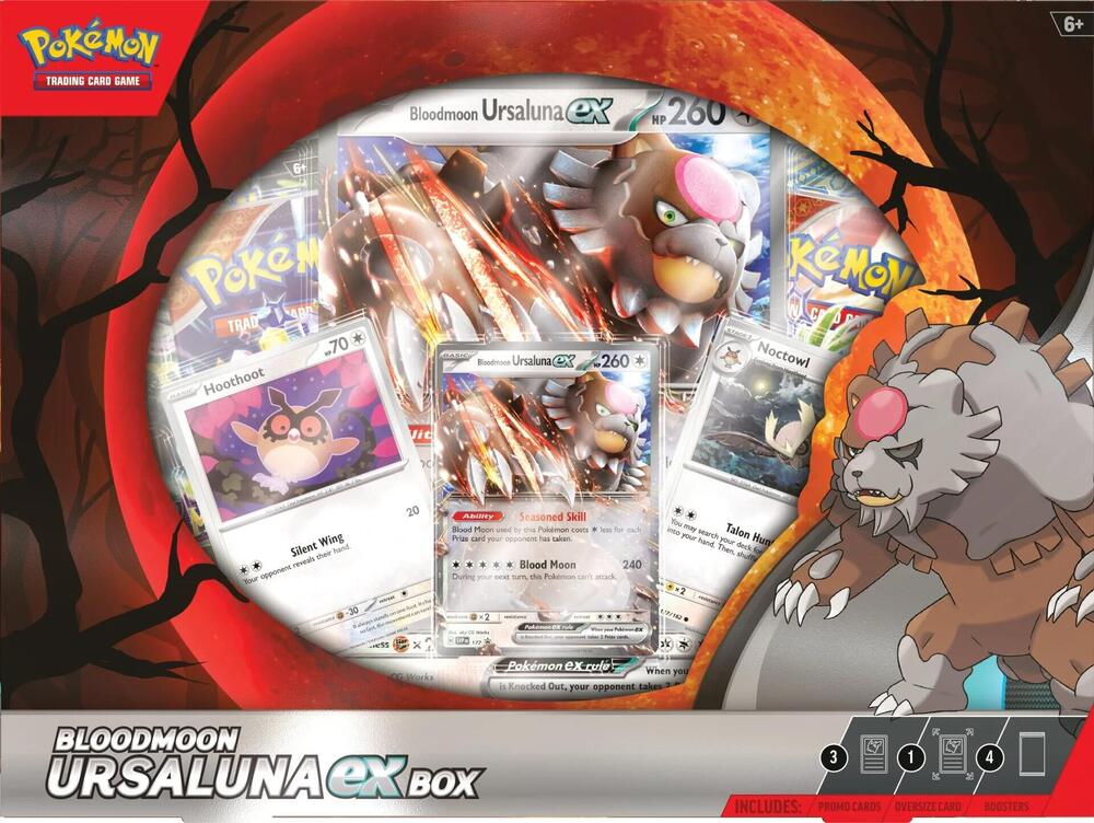 Pokémon trading card game box featuring Ursaluna ex with a red and orange circular design.